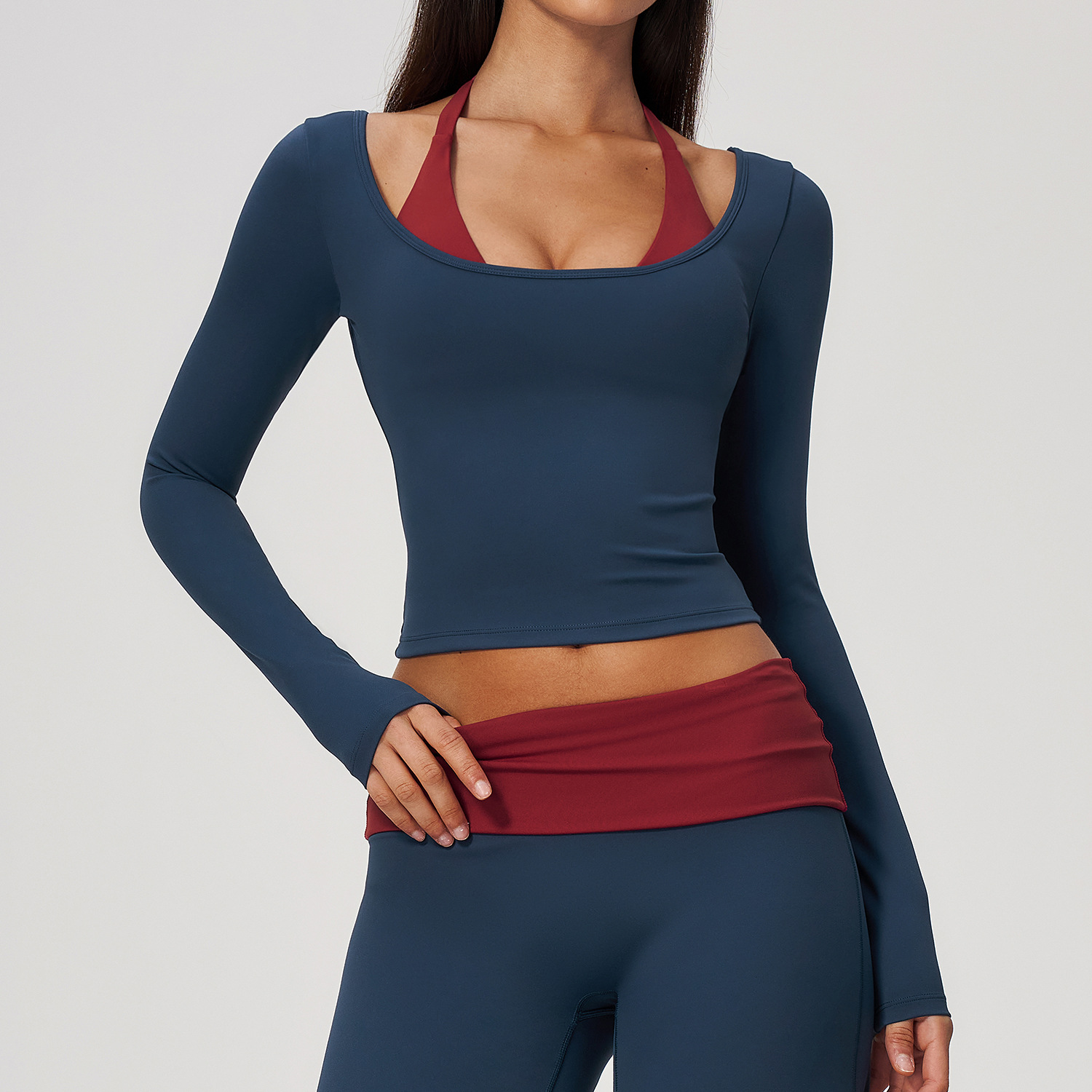 Pilates Yoga Top - 2-in-1 Fake Two Piece Halter Yoga