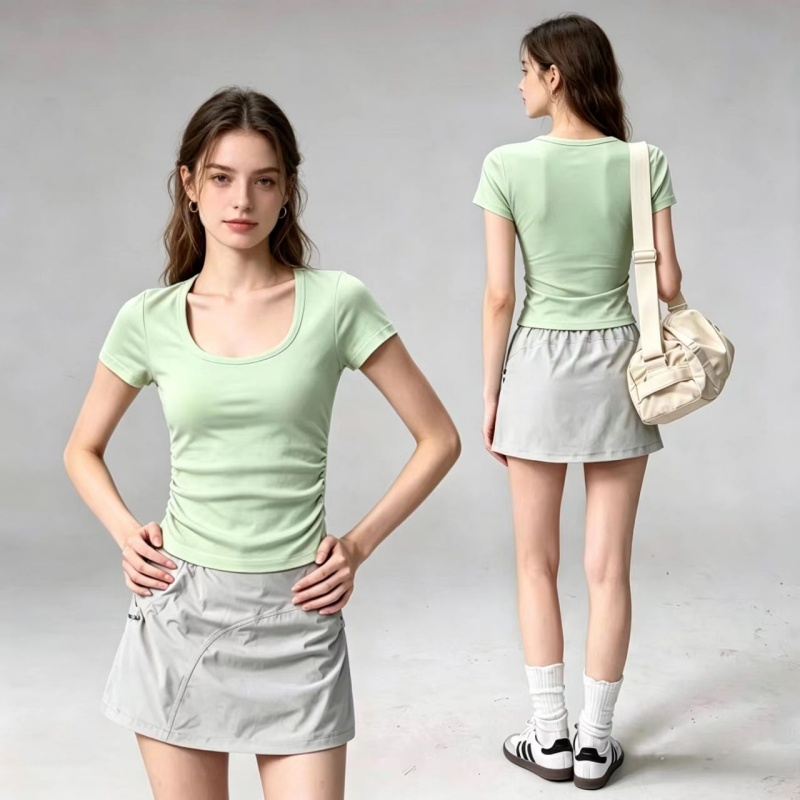 Pilate Yoga Workout - Summer Short Sleeve Padded Sports Tee