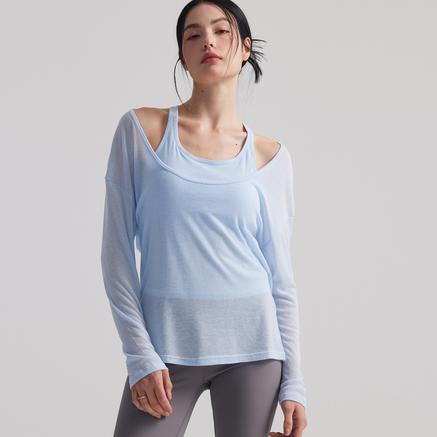 Women Loose Semi Sheer Long Sl - Pilates Yoga Top ulasan dan harga